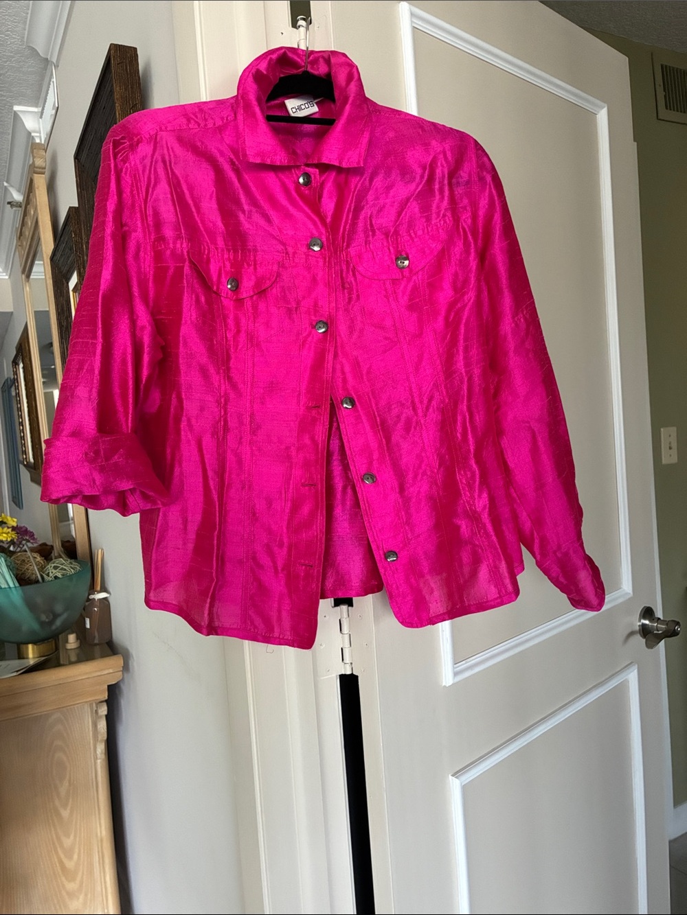 Chico's Fuchsia Button-Down Shirt Jacket